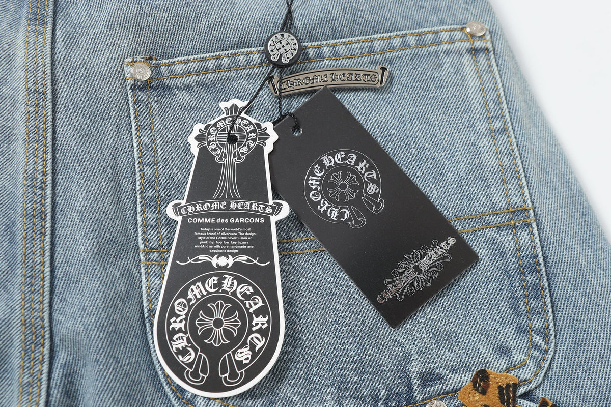Chrome Hearts Vintage Cross Patchwork Washed Carpenter Denim Shorts 201